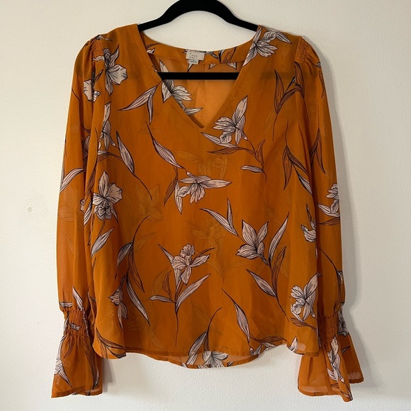 A New Day Semi-Sheer Floral V-Neck Blouse - Women’s Small - Picture 1 of 4